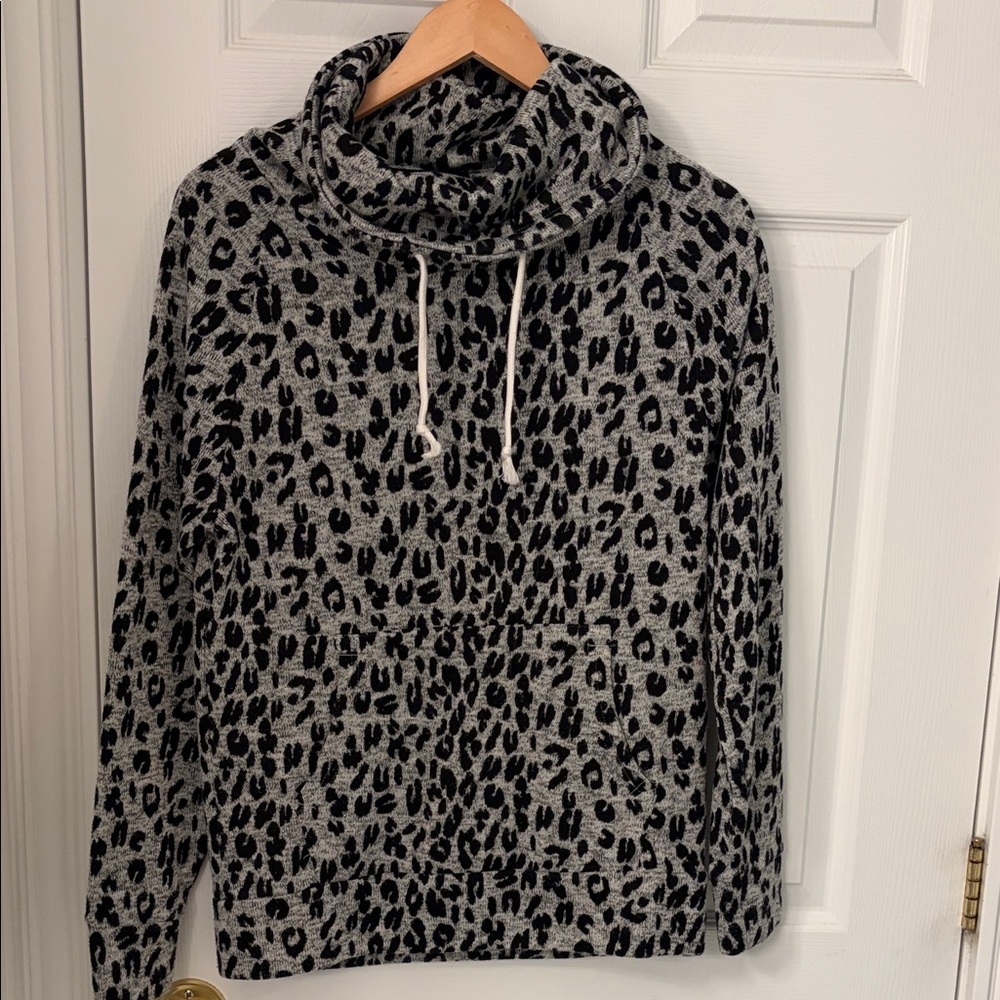 Derek Heart Black and Gray Animal Print Cowl Neck Sweater